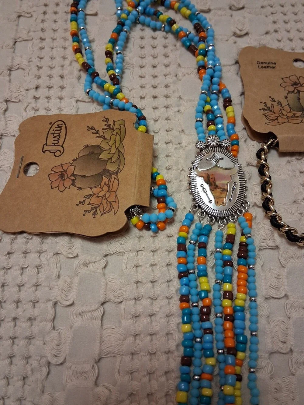 Justin Boots Beaded Fringe Necklace, Earrings, Bracelet